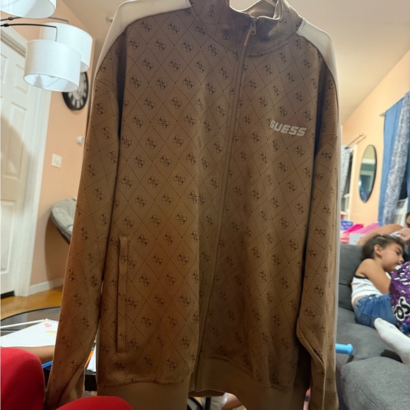 GUESS Men's Tan Zip-Up Sweater - Picture 1 of 3